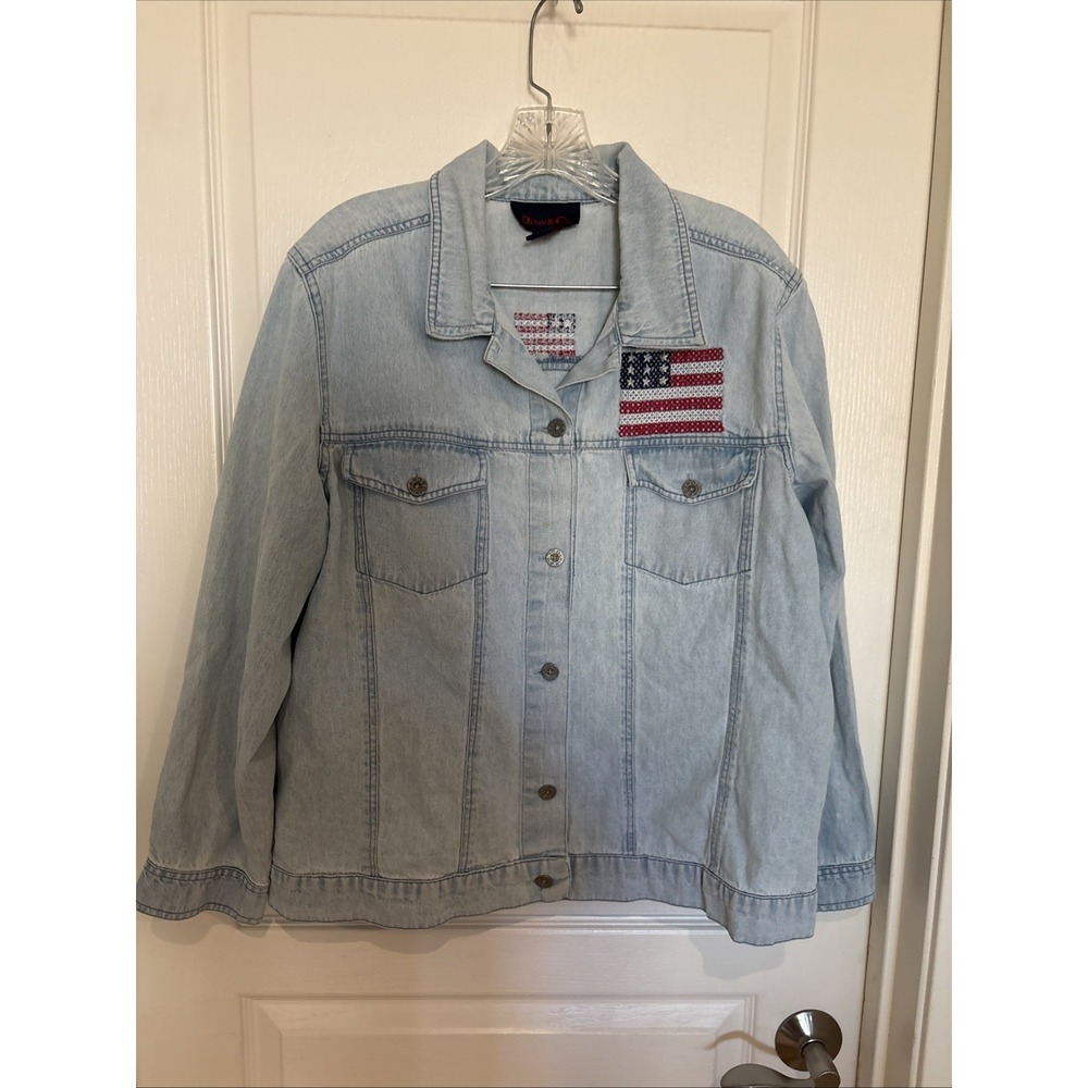 vtg Ralph Lauren jacket womens large blue denim American flag logo usa 1990 y2k